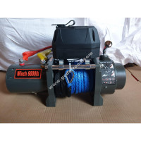Лебедка электрическая 12V 6000lbs / 2722 кг (блок управления влагозащищен) (3 контакта) кевларовый трос 8мм